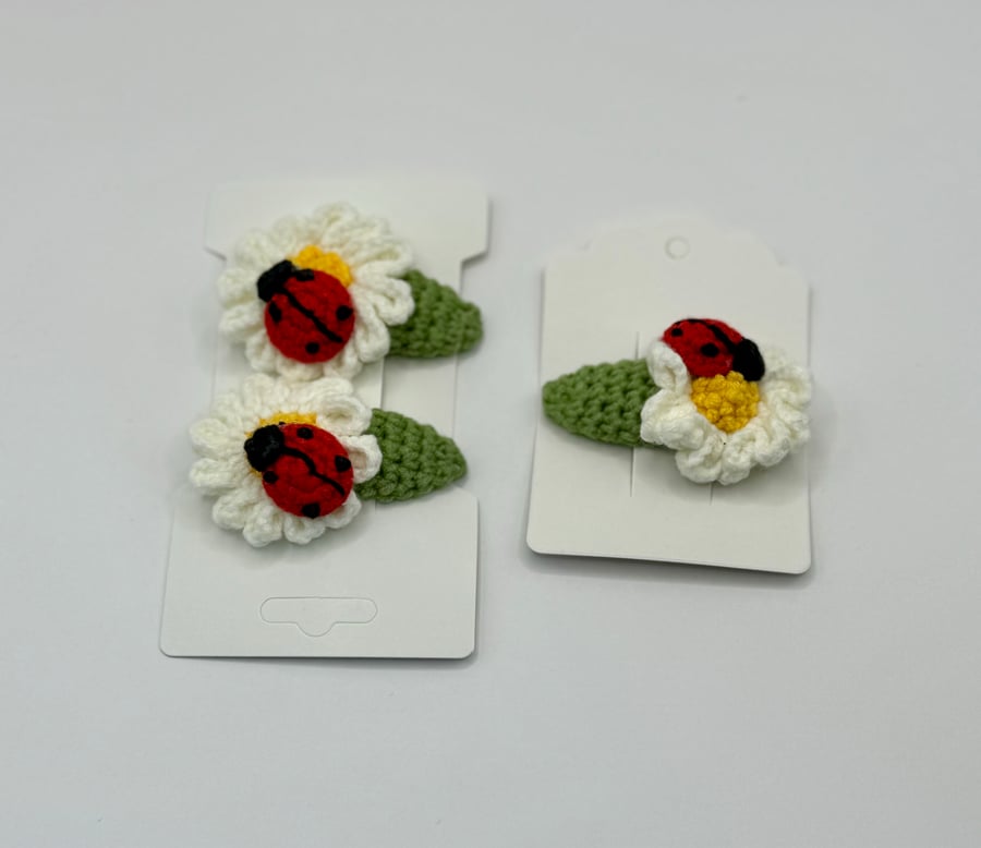 Daisy Flower ladybug crochet knit hair clip for baby girl toddler and women