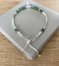 Green Emerald Gemstone Noodle Bracelet, Sterling Silver Feather Charm Bracelet - Image 7