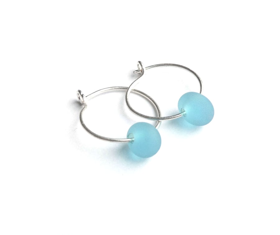 Turquoise Frosted Drop Glass Bead Earrings