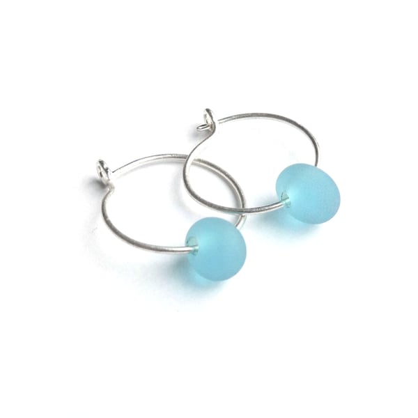Turquoise Frosted Drop Glass Bead Earrings