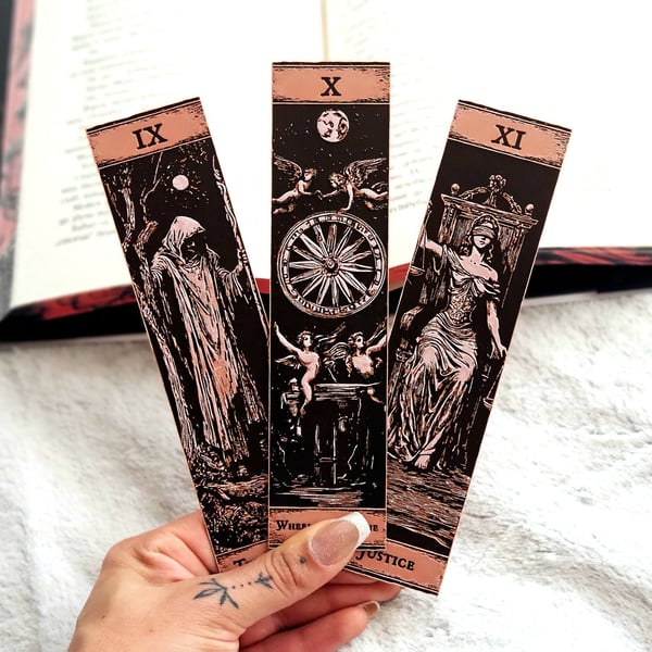 Gothic Tarot Bookmarks Set 4 - The Hermit, Wheel of Fortune & Justice