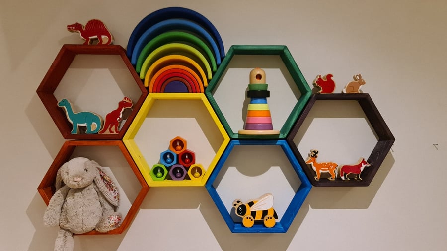 Rainbow Hexagon Shelves - Set of 6