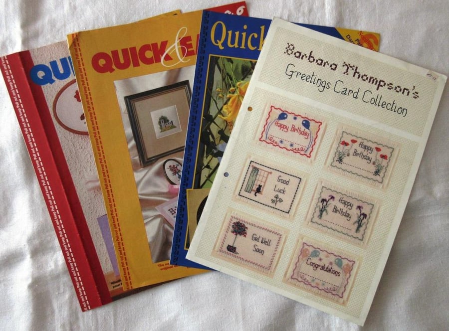 4 leaflets each containing 6 cross stitch charts for greetings cards etc