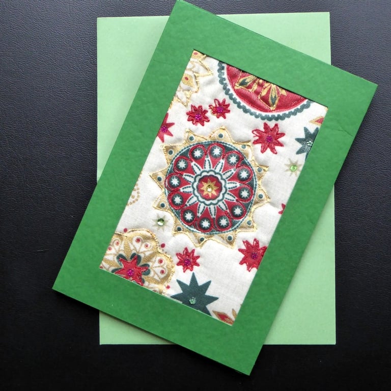Individually Hand Crafted Textile Christmas Blank Card