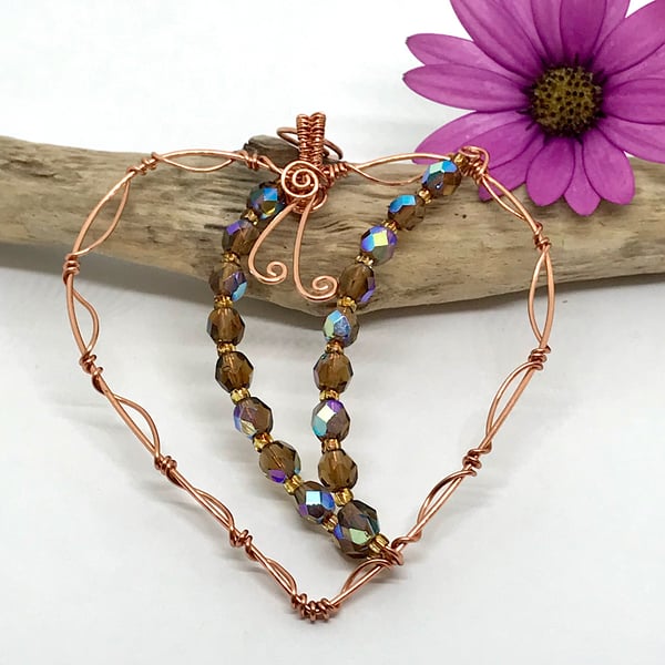 Copper Heart Decoration with Crystal Beads
