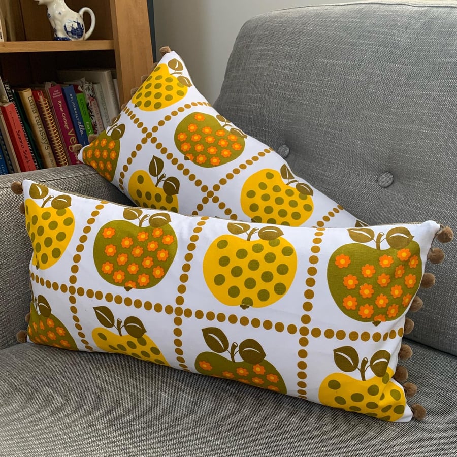 Pippin retro apple cushion cover with pompoms