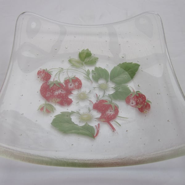 Handmade fused glass candy bowl - strawberries