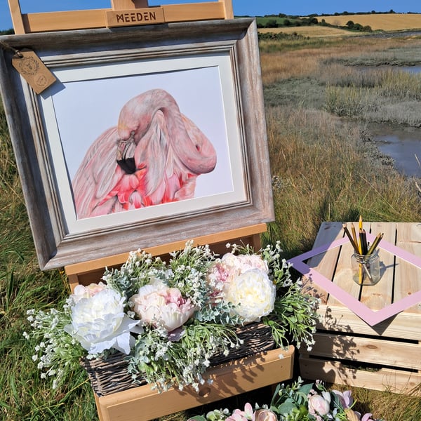 FRAMED FLAMINGO DRAWING GILCEE LIMITED RUN PRINT 