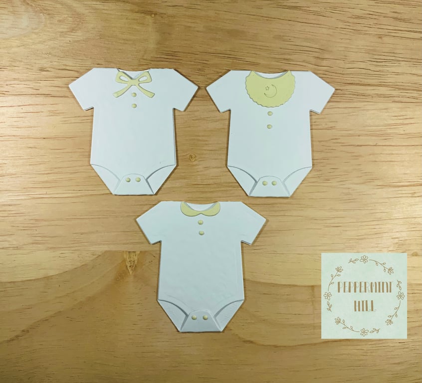 Die cut baby vests for card making, baby shower invitations, white, pack of 3