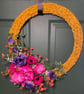 41cm Vibrant Wicker Door Wreath with Hot Pink Peonies and Purple Lisianthus