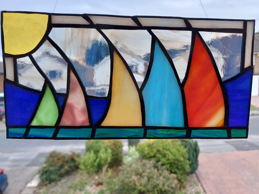 Stained Glass Abstract Colourful Sailing Boats