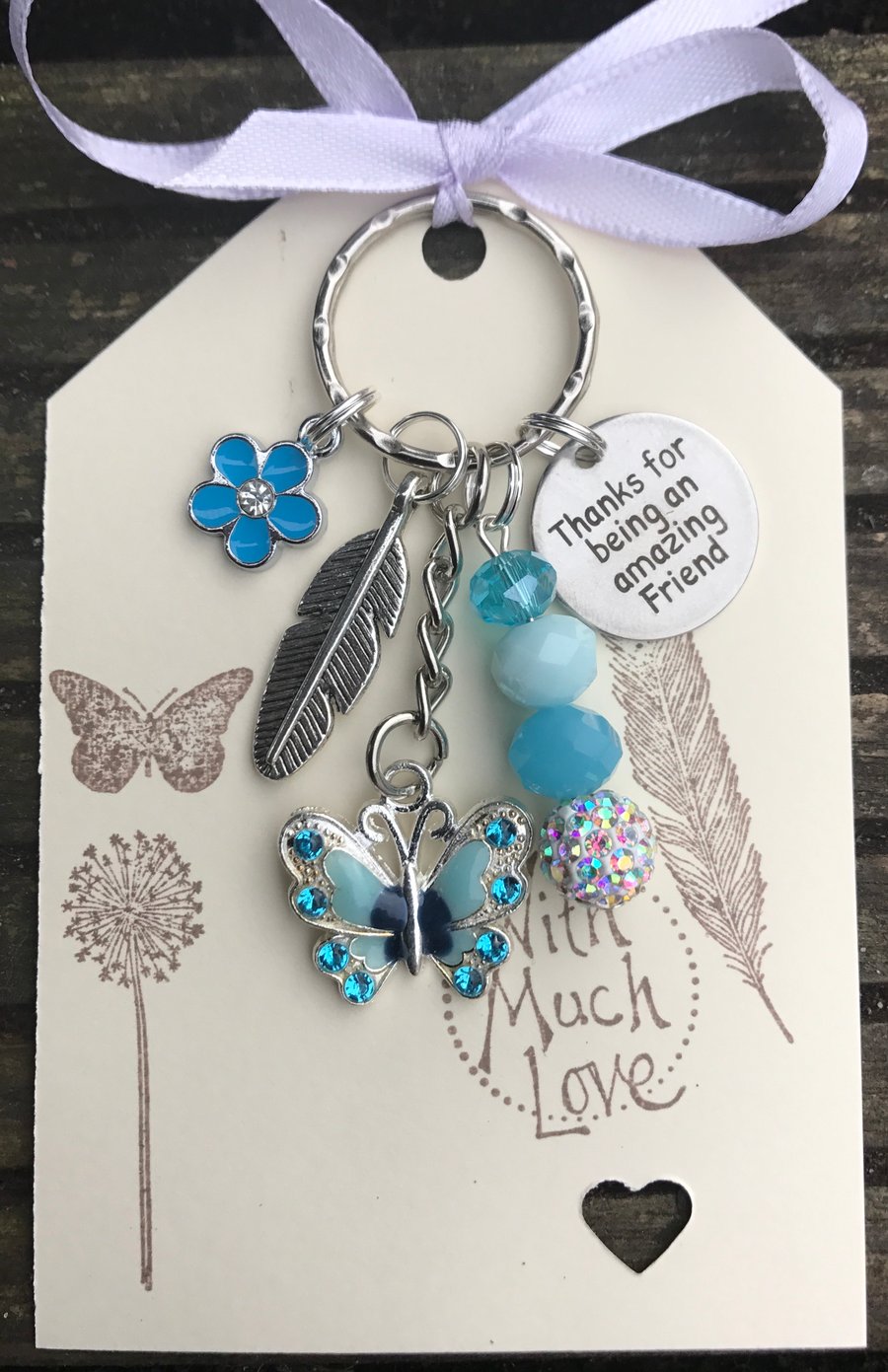 Forget Me Not & Butterfly Thanks For Being An Amazing Friend Keyring Gift 