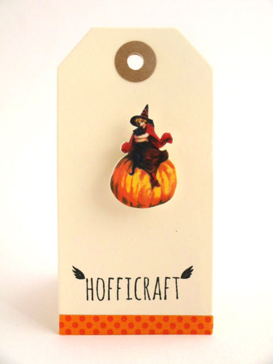 Vintage Witch with Cat Brooch