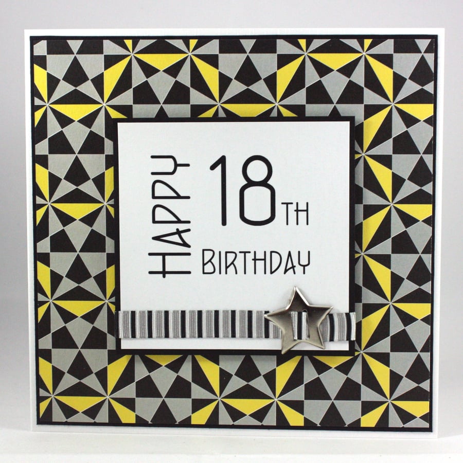 Handmade geometric pattern 18th Birthday card, can be personalised
