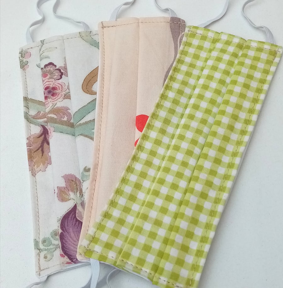 3 Reusable, Washable  Pleated Face Masks