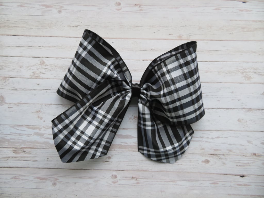 Menzies Black & White Tartan Retro Style Clip In Hair Bow