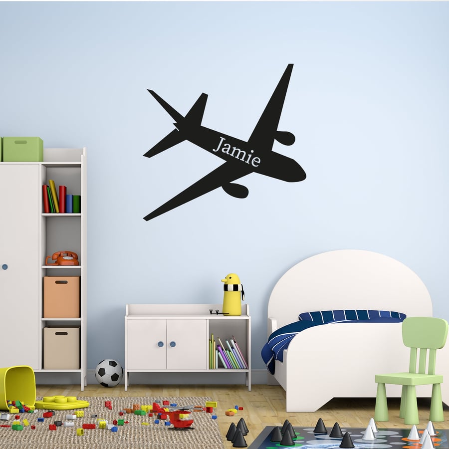 Personalised Name Airplane Wall Sticker for Children Bedroom Aeroplane Travel 