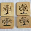 Unique Set of 4 Rustic Wooden Tree of Life Coasters