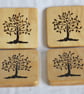 Unique Set of 4 Rustic Wooden Tree of Life Coasters