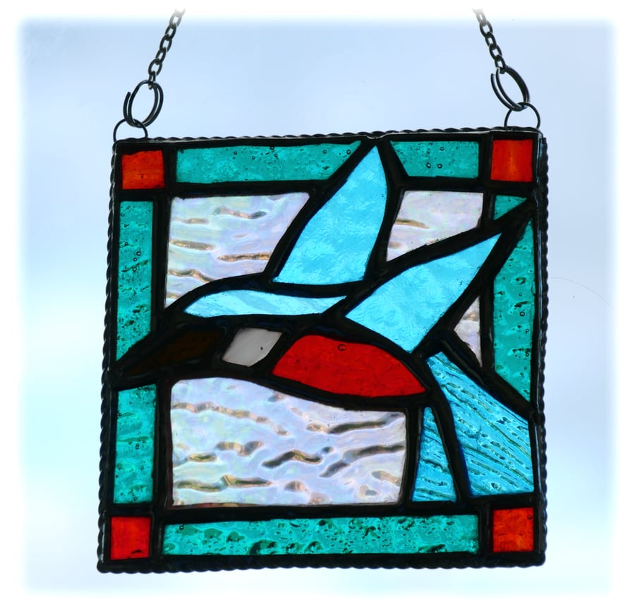 Kingfisher Framed Stained Glass Suncatcher Tile 