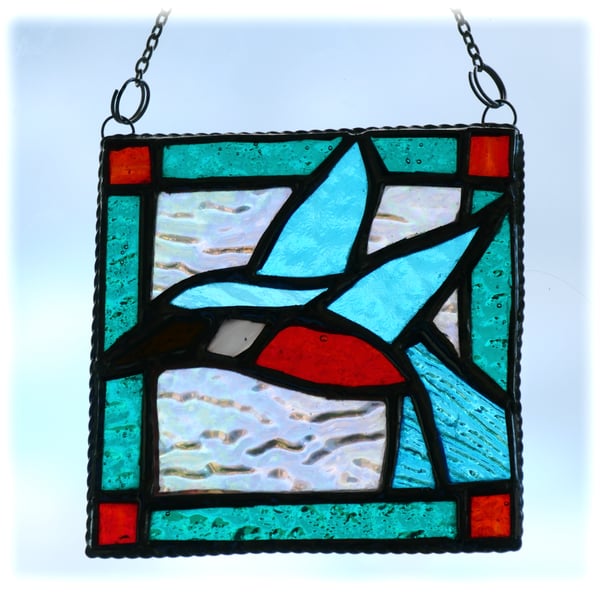 Kingfisher Framed Stained Glass Suncatcher Tile 