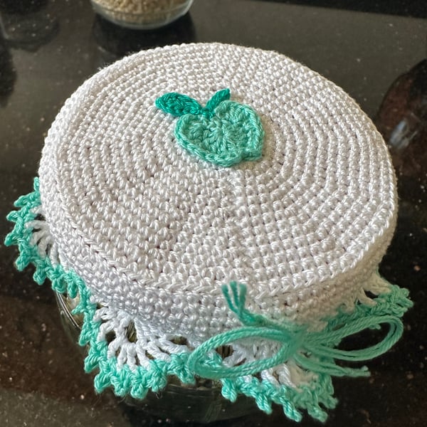 Crochet Apple Jam Jar Lid Cover