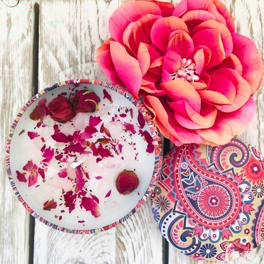 Rose Quartz & Copper Candle 