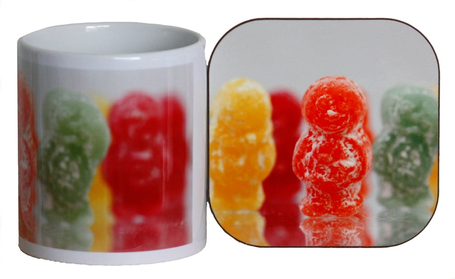 Jelly Babies Mug and Coaster Gift Set from original photographs