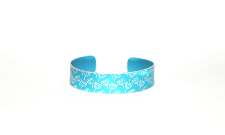 Medium childrens aluminium seed head print bracelet turquoise