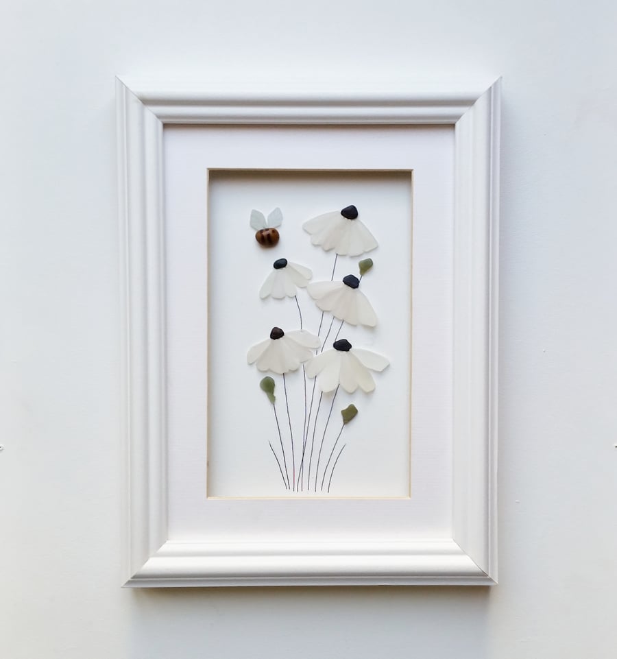 Sea Glass Flowers, White Daisies, Unusual Gifts for Women, Quirky Gift Ideas