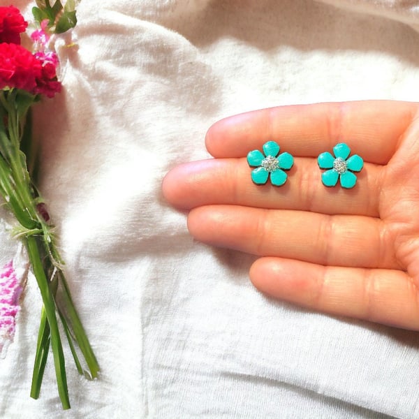 Hand painted wooden flower earrings, flower studs, stud earrings, flowers