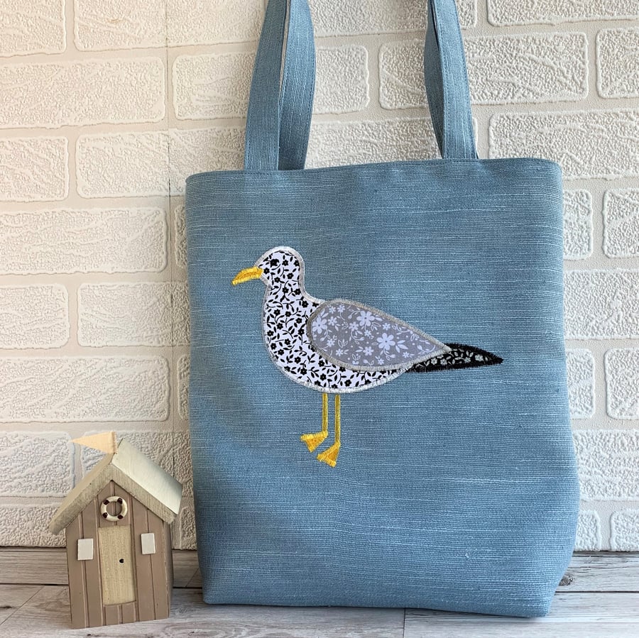 Seagull tote bag in blue with floral Seagull