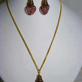 Purple Glass Shell Jewellery Set