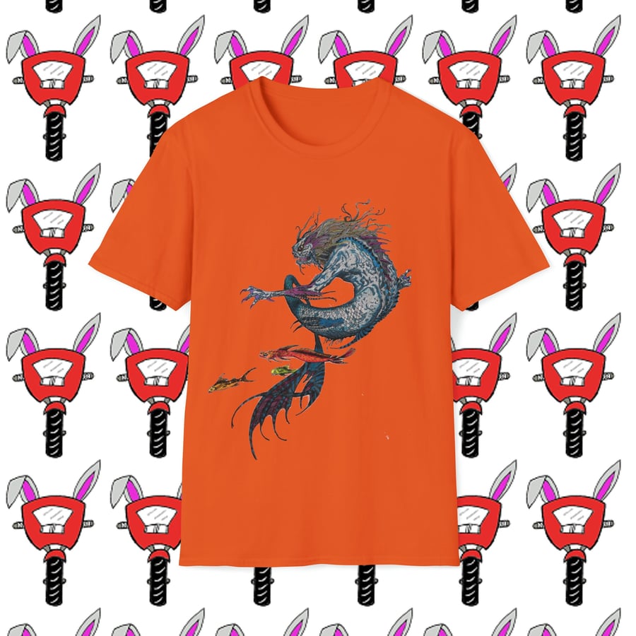 Merman Blue Dragon Mermaid Fantasy Unisex Softstyle T-Shirt by Bikabunny