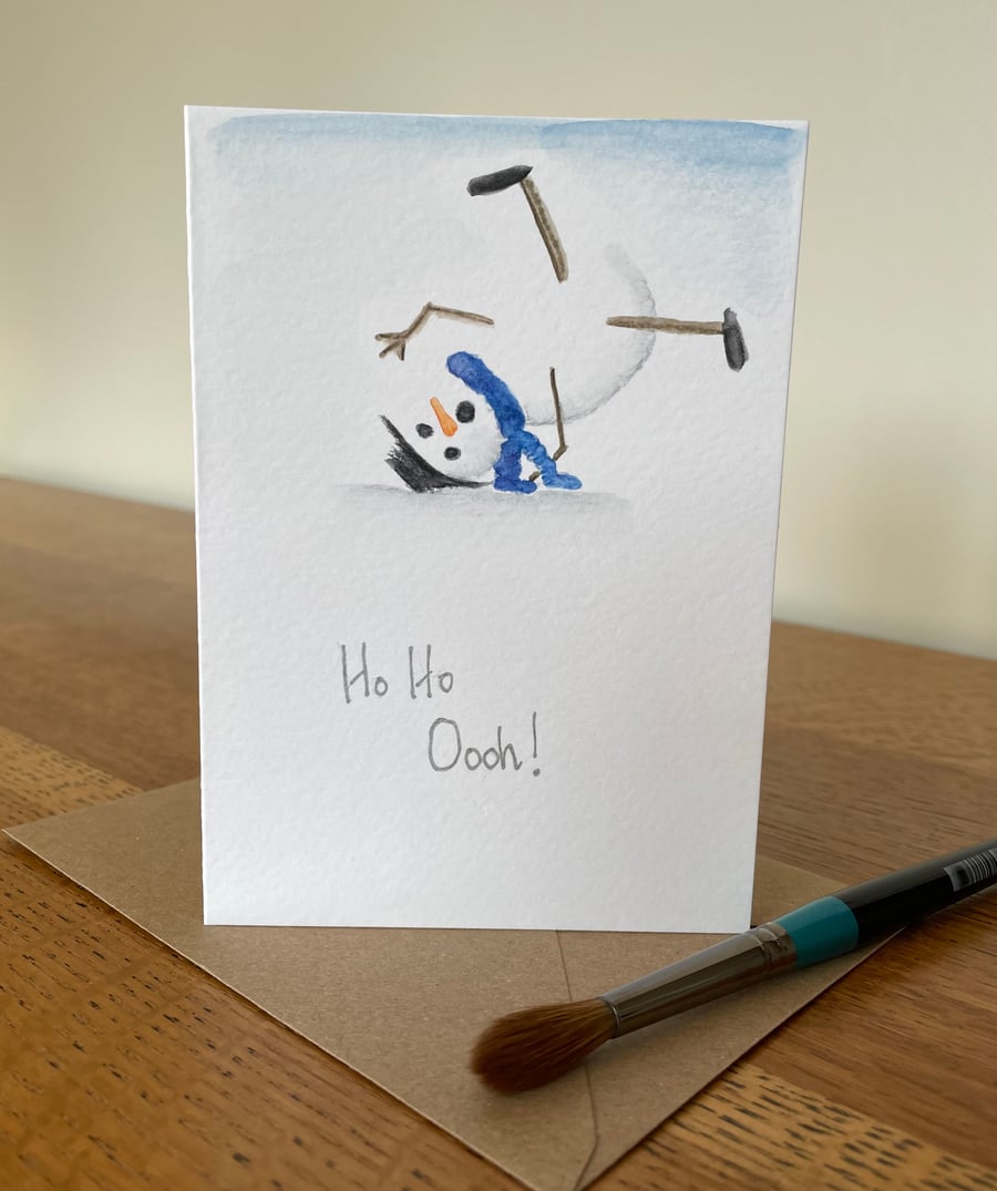 Hand Painted Snowman Christmas Card