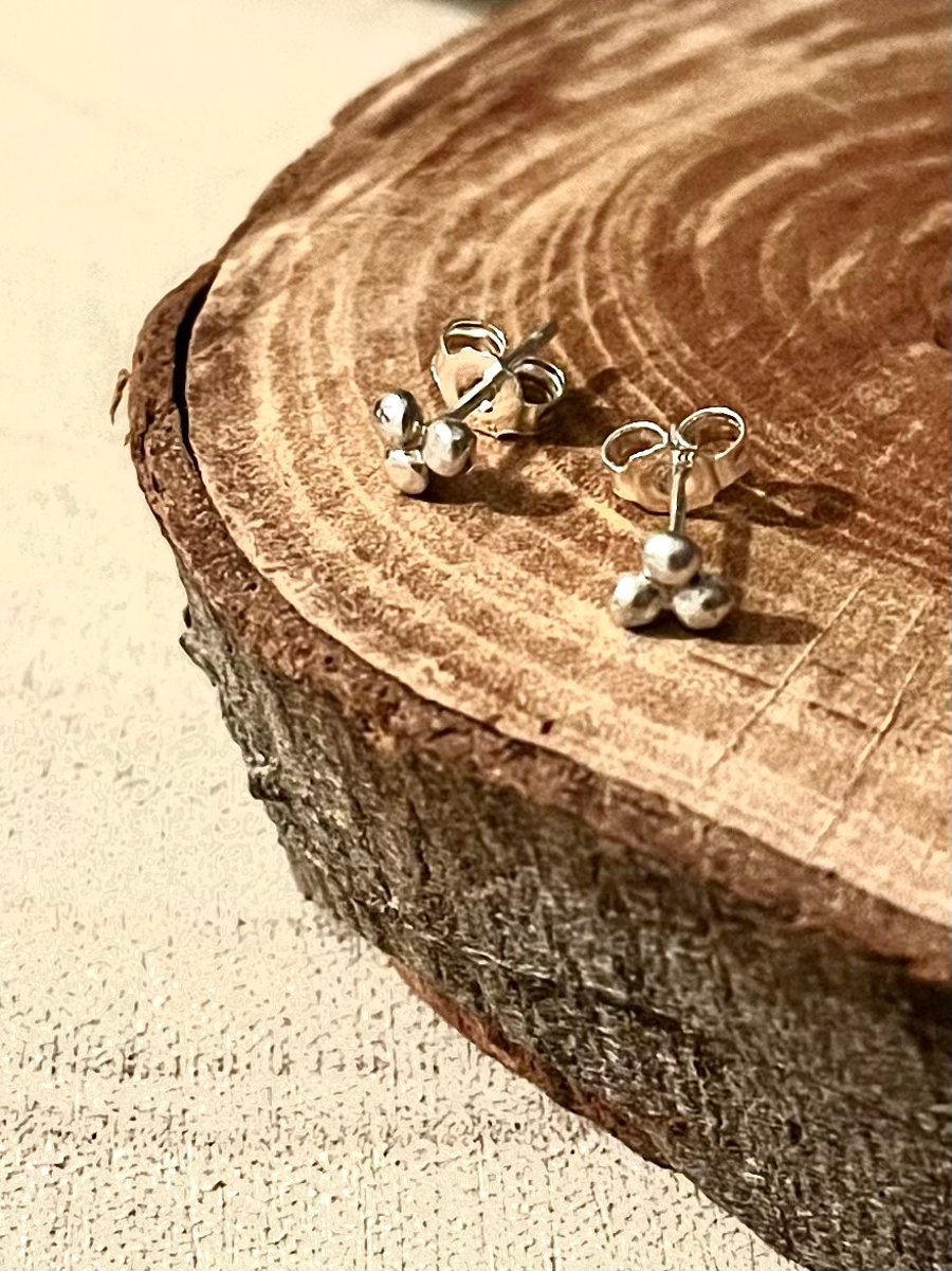 Recycled Silver Tiny Berry Stud Earrings