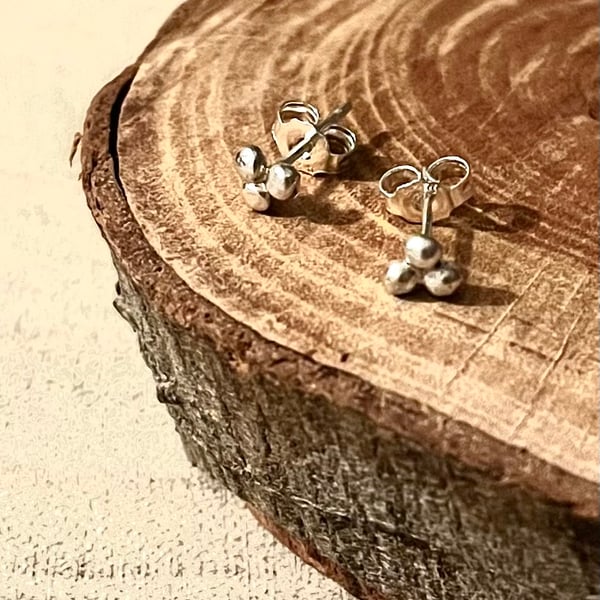 Recycled Silver Tiny Berry Stud Earrings