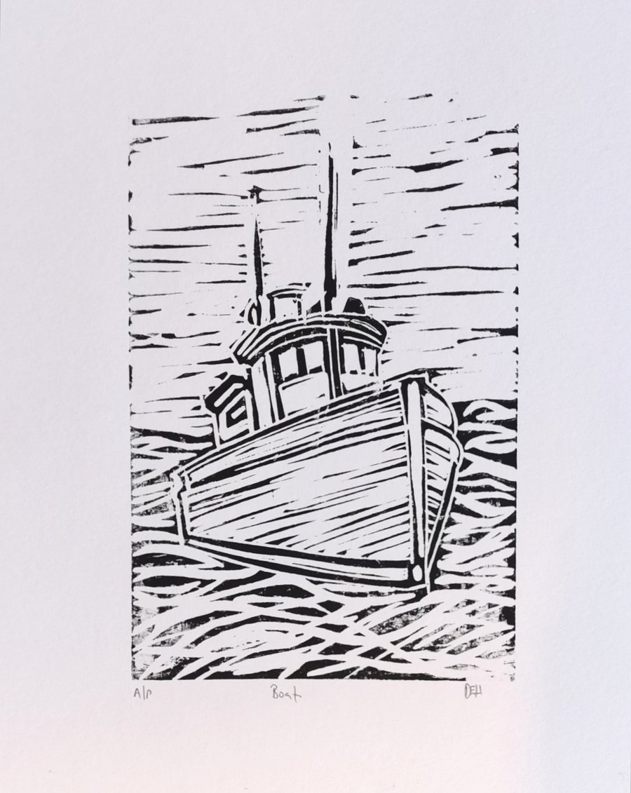 Boat linocut print