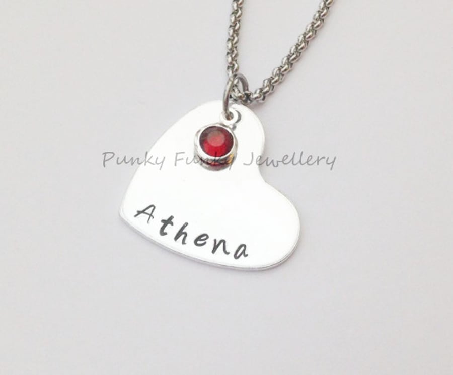 Personalised Heart Necklace - Birthstone Pendant - Heart Name Necklace - Custom