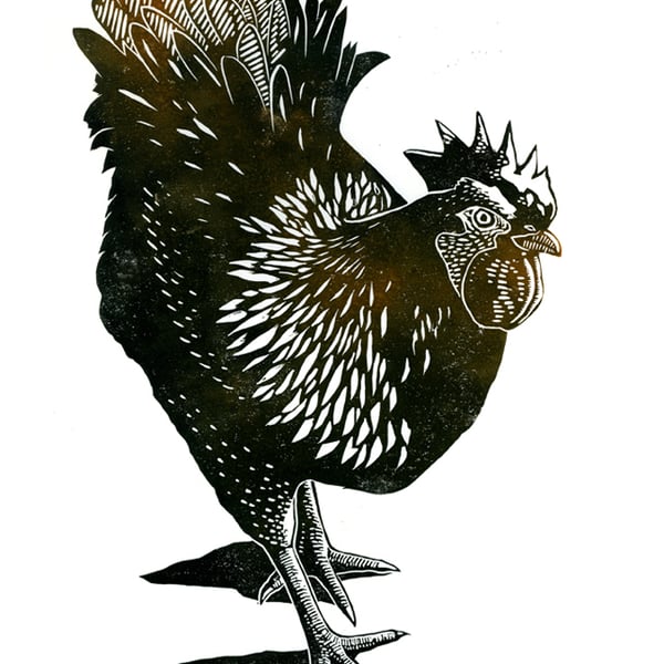 Hen 2-colour linocut print