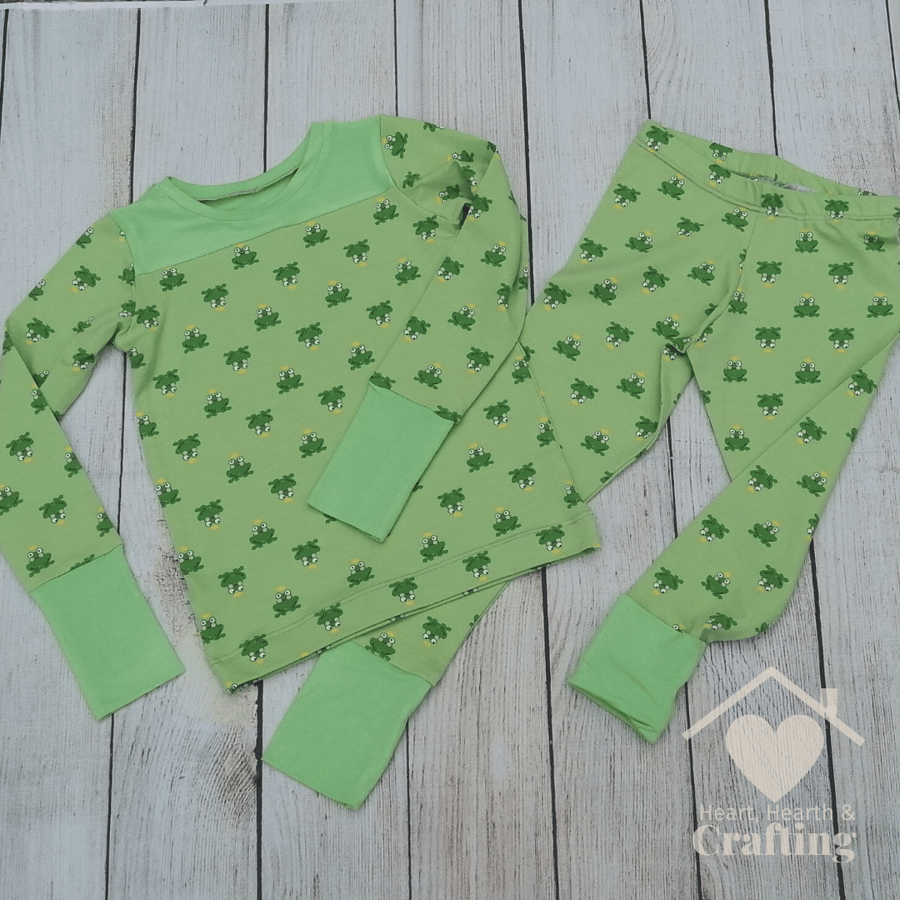 Handmade Kids Loungewear with Green Frogs - Fits 7 - 8 Years