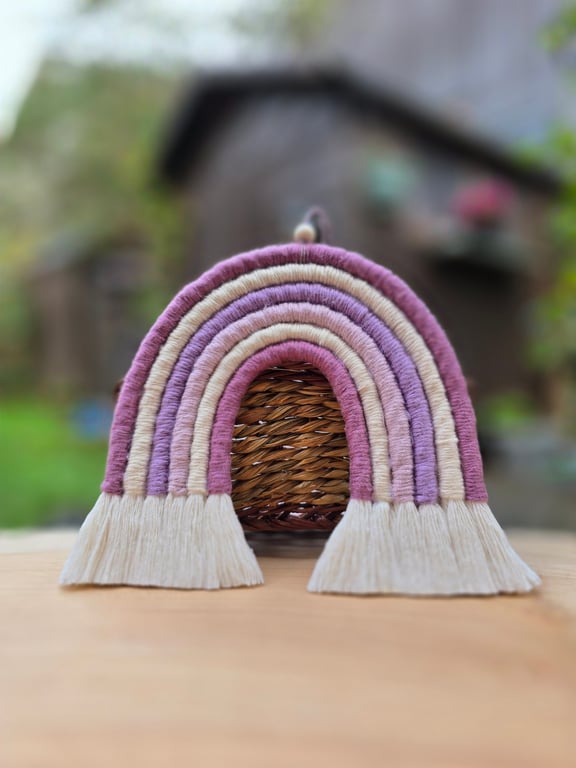 Purple Rainbow Wall Hanging, Boho Macrame rainbow 