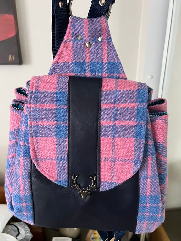 The Quirky Batala Backpack - Made from an Amor Tweed and Navy Blue Italian Leath