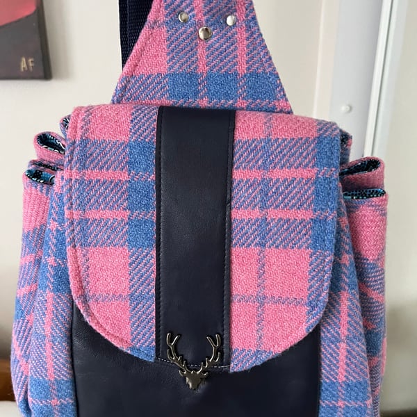 The Quirky Batala Backpack - Made from an Amor Tweed and Navy Blue Italian Leath