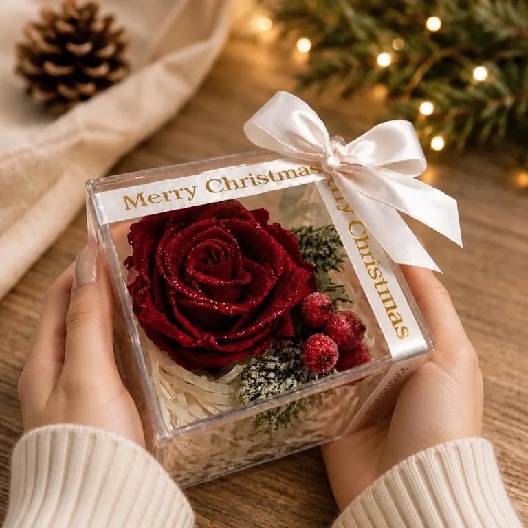 Glittery Red or Grey Preserved Rose Christmas Gift Luxury Christmas Flower Gift
