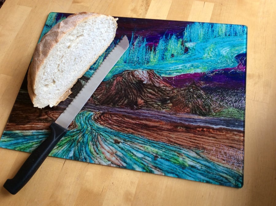 Glass chopping board, bread board or work top saver. 