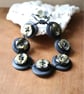 Matte finish black and gold color theme - Vintage Button Adjustable Bracelet