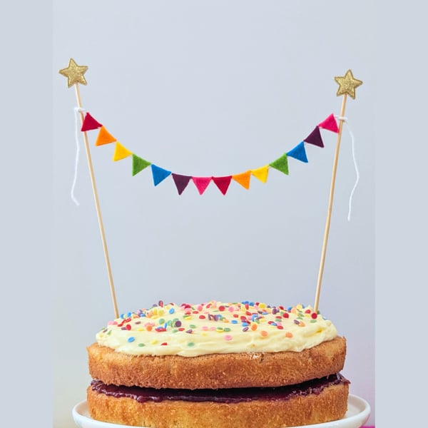 Felt Rainbow Cake Topper Bunting with Mini Equilateral Triangle Flags