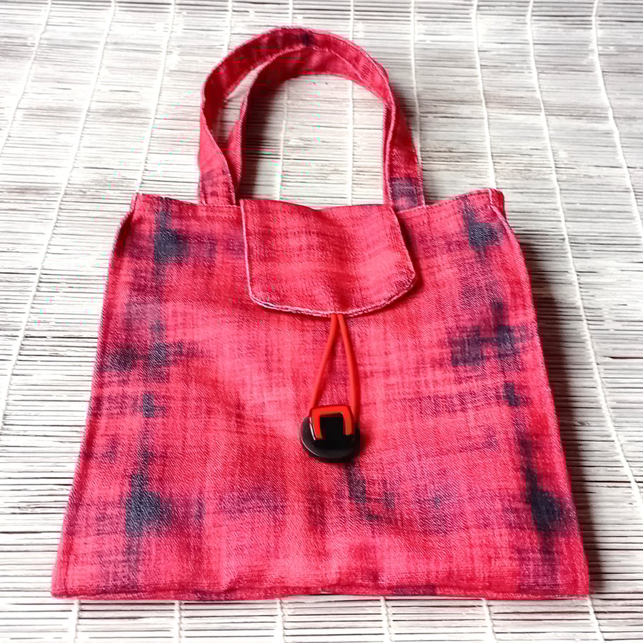 Decorative TOTE Bag, RED with Charcoal Grey, Hand held 