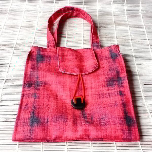 Decorative TOTE Bag, RED with Charcoal Grey, Hand held 
